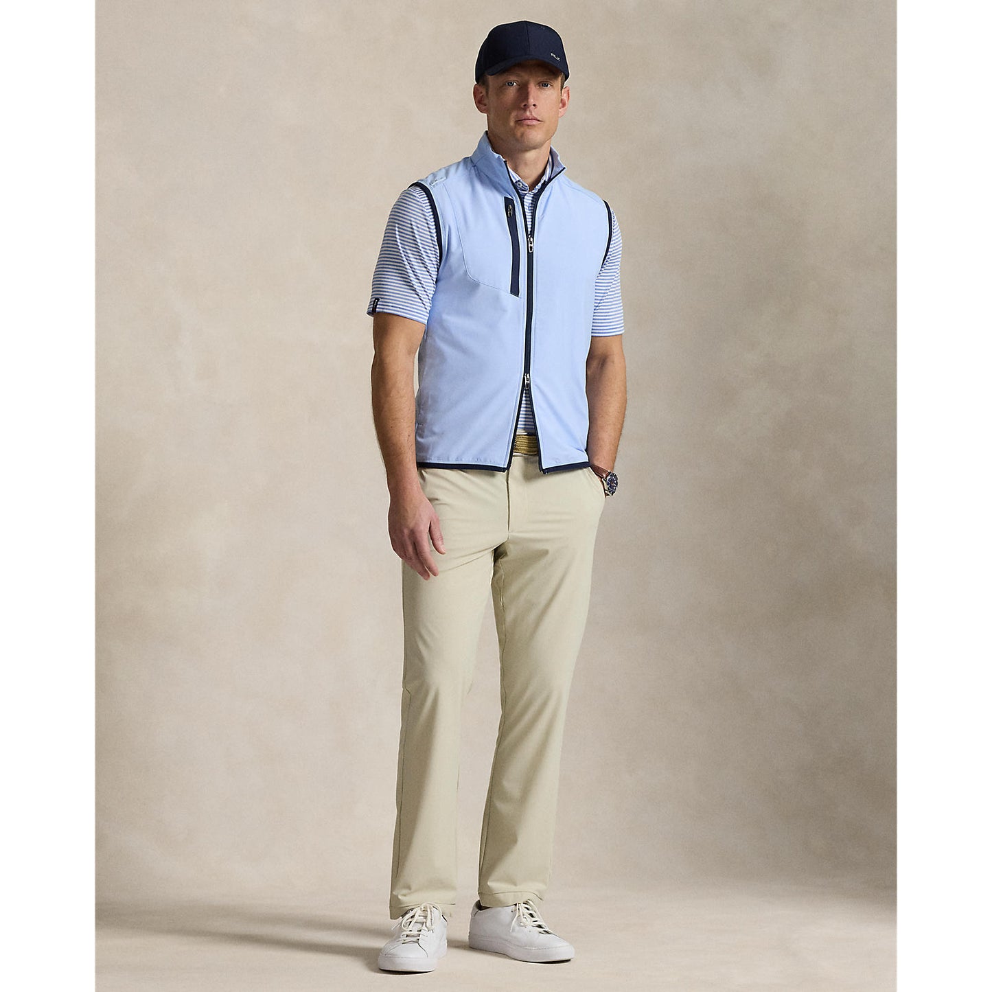 RLX Ralph Lauren Paneled Stretch Terry Vest With Royal Melbourne Logo - Office Blue