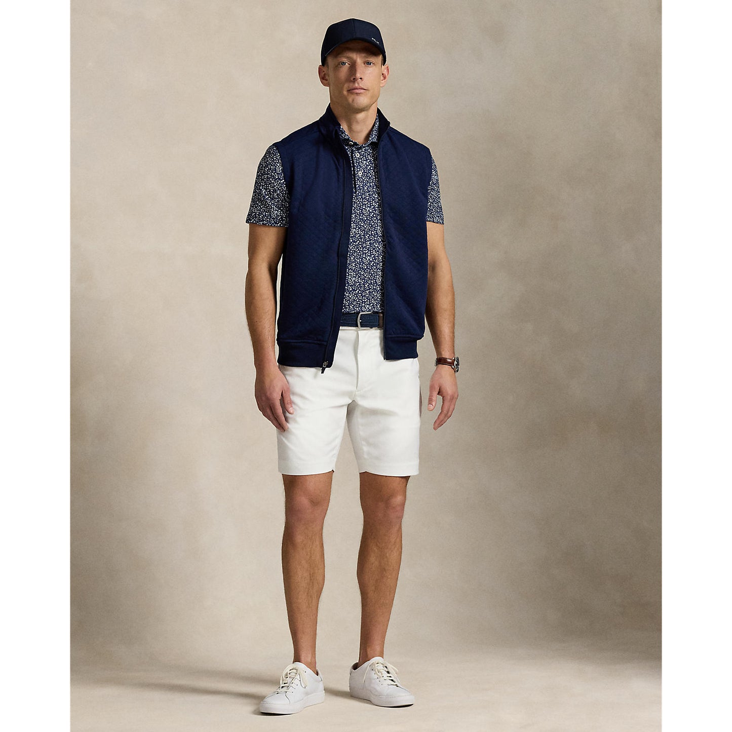 RLX Ralph Lauren Classic Fit Quilted Double-Knit Golf Vest With Royal Melbourne Logo - Refined Navy
