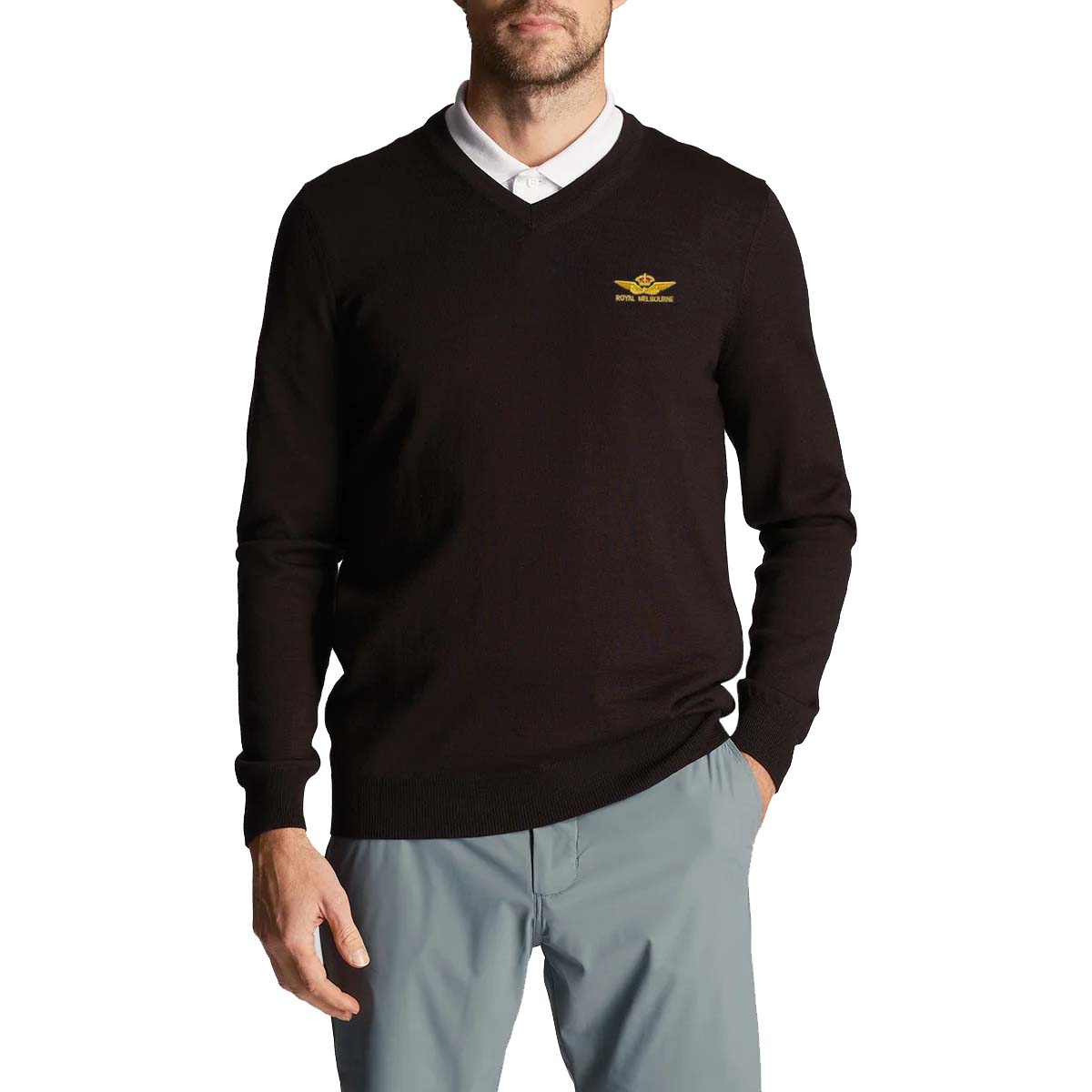 Lyle & Scott Royal Melbourne Embroidered V Neck Knit - Jet Black
