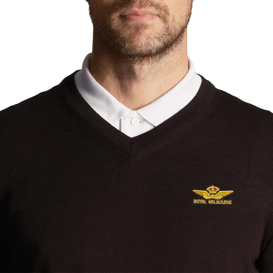 Lyle & Scott Royal Melbourne Embroidered V Neck Knit - Jet Black