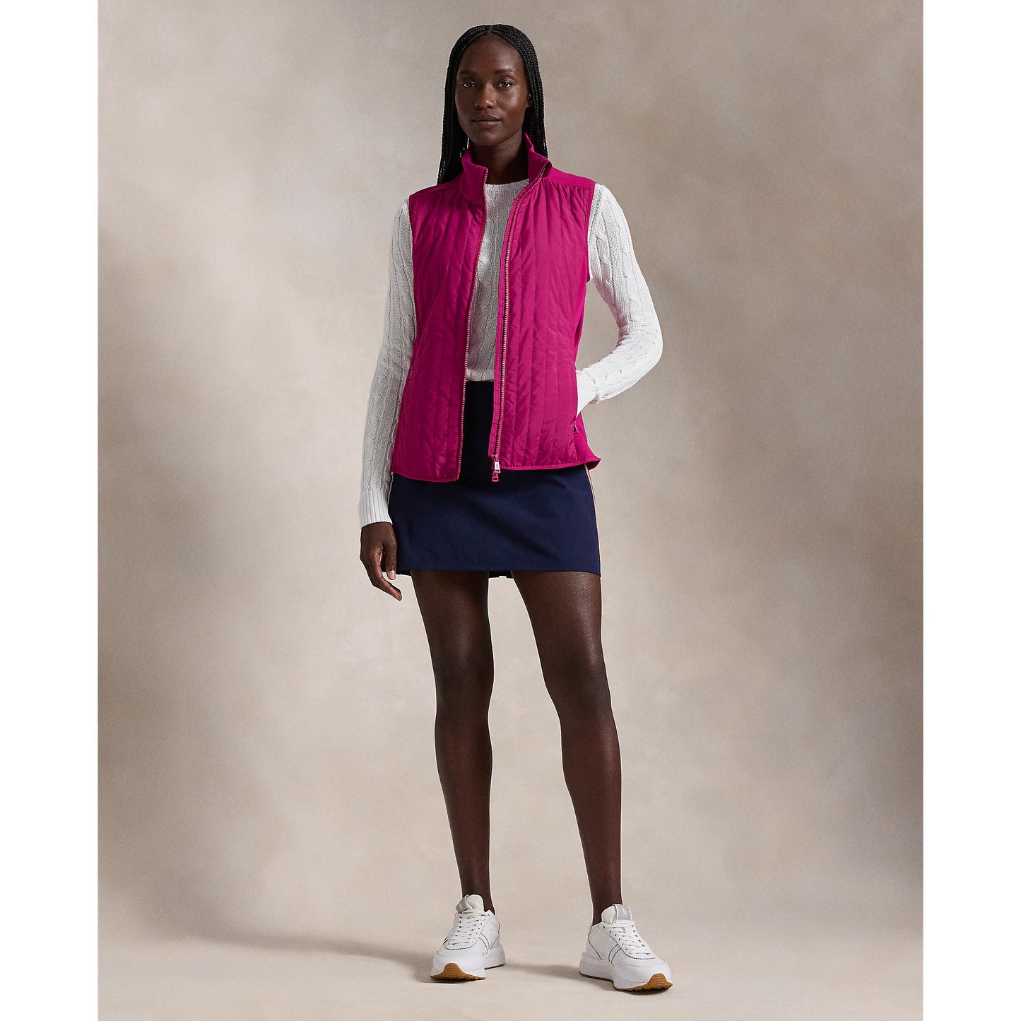 RLX Ralph Lauren Women's Cool Wool Hybrid Performance Vest With Royal Melbourne Logo - Fuchsia Berry