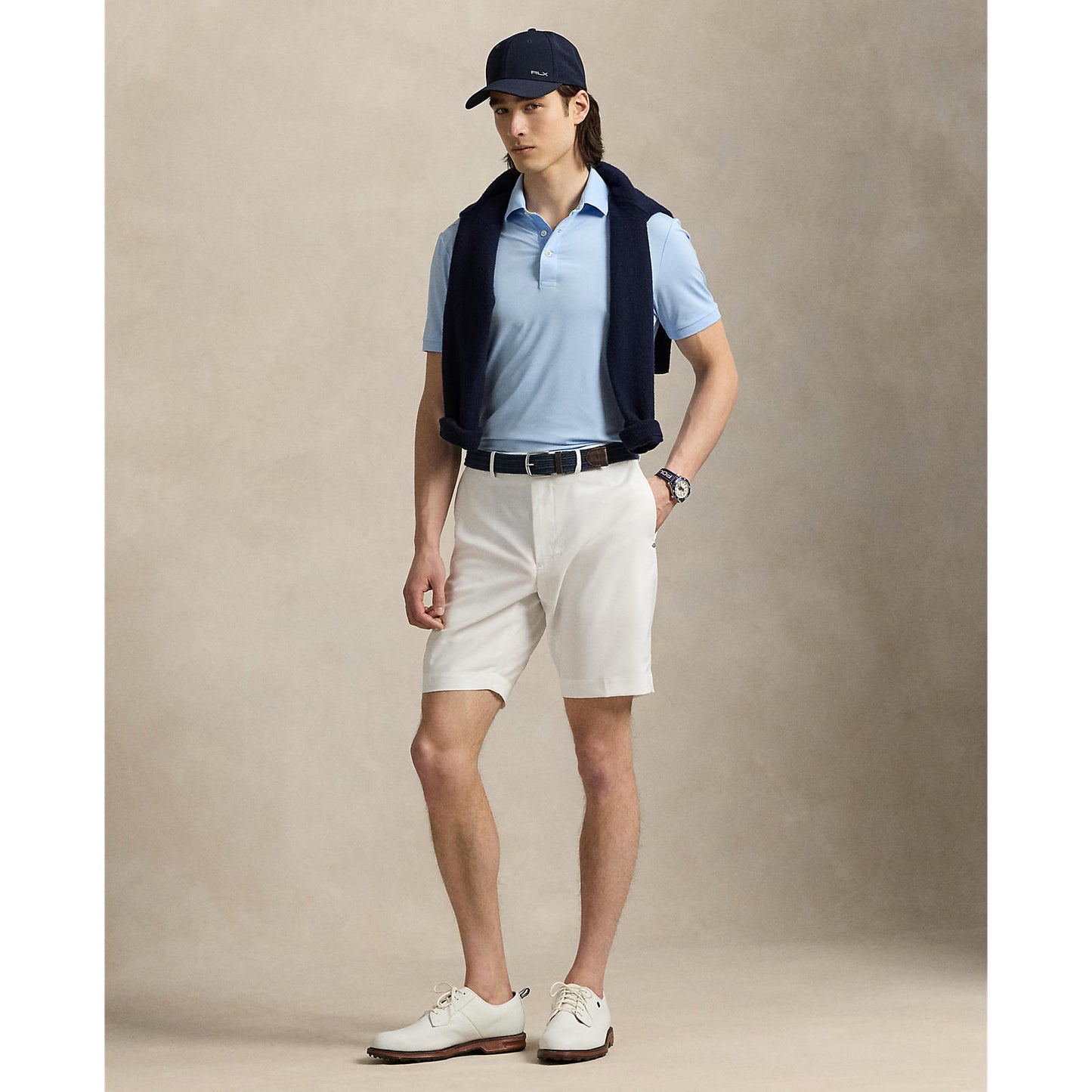 RLX Ralph Lauren Lightweight Airflow Jersey Golf Polo Shirt With Royal Melbourne Logo- Office Blue