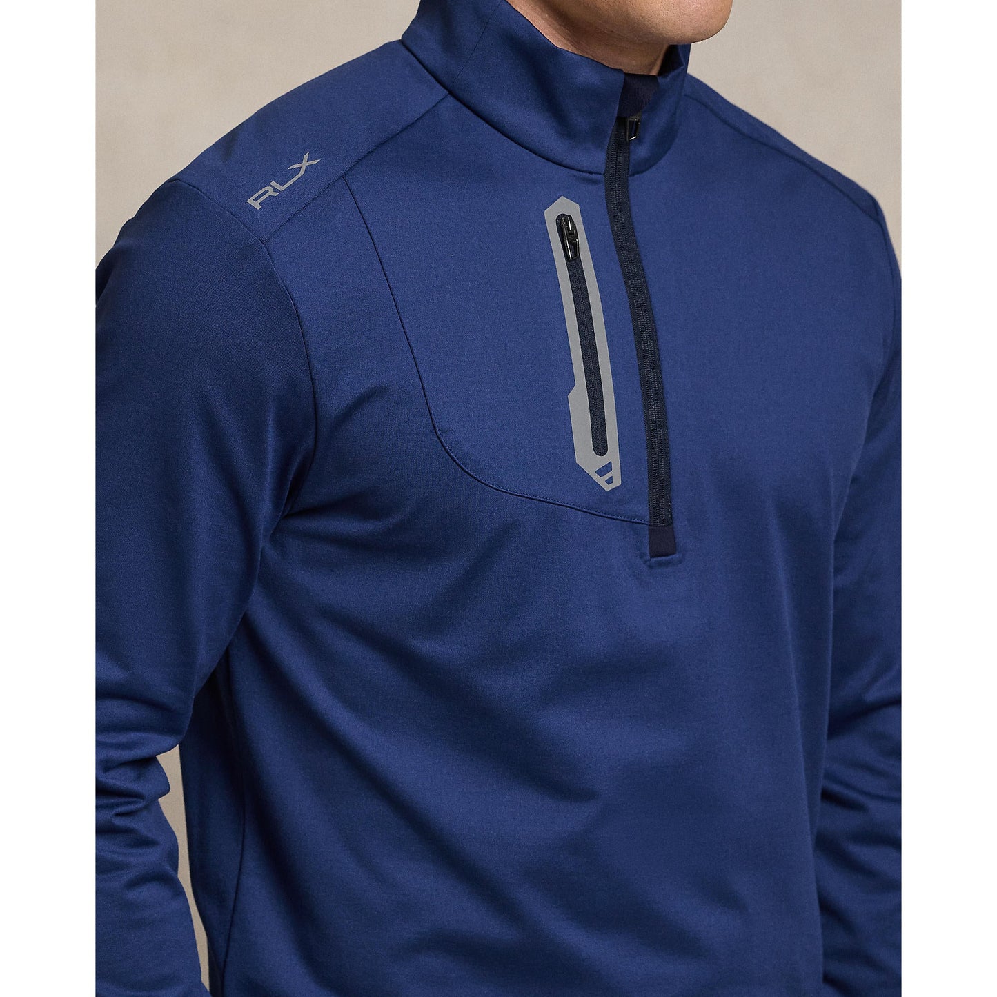 RLX Ralph Lauren Driver Stretch Jersey Golf Pullover With Royal Melbourne Logo - Annapolis Blue