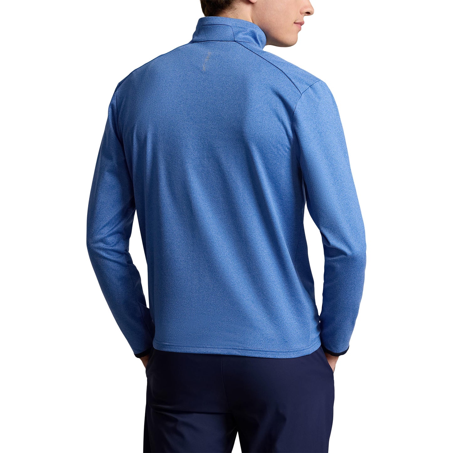 RLX Ralph Lauren Driver Stretch Jersey Golf Pullover With Royal Melbourne Logo - Dockside Blue Heather