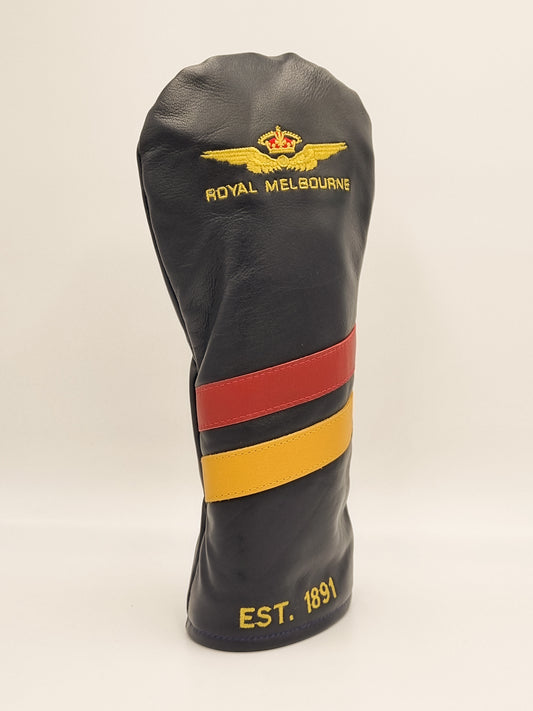 Royal Melbourne Leather Driver Cover - Navy Striped