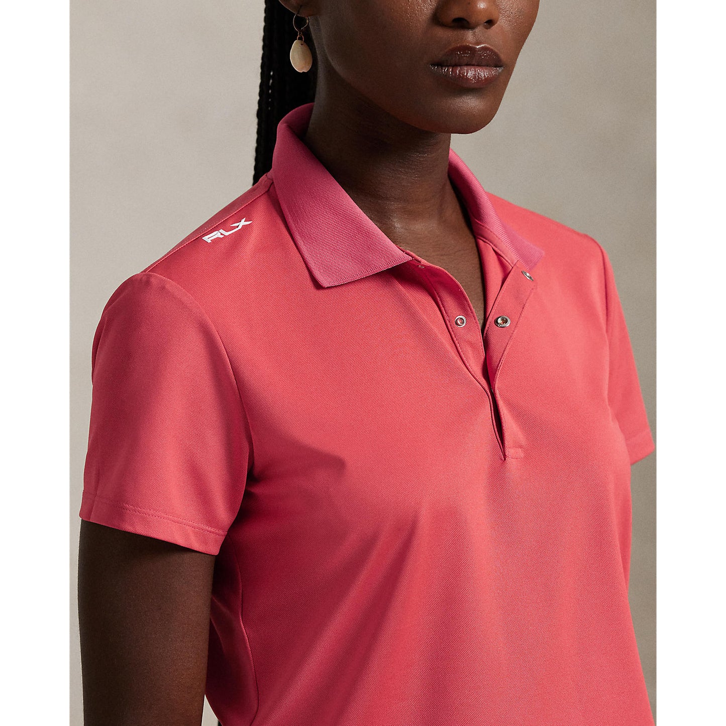 RLX Ralph Lauren Women's Tour Performance Golf Shirt With Royal Melbourne Logo - Red Sky