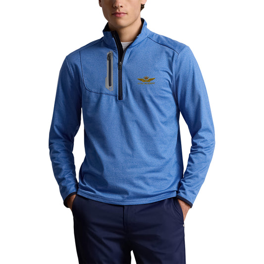 RLX Ralph Lauren Driver Stretch Jersey Golf Pullover With Royal Melbourne Logo -  Dockside Blue Heather