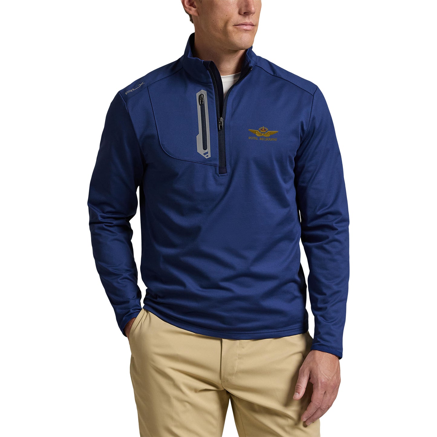 RLX Ralph Lauren Driver Stretch Jersey Golf Pullover With Royal Melbourne Logo -  Annapolis Blue