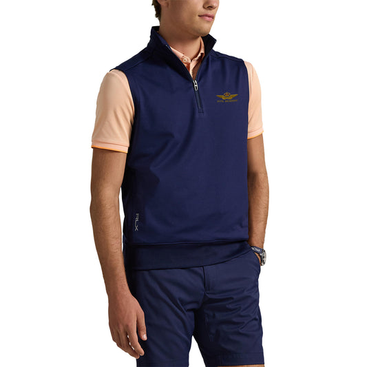 RLX Ralph Lauren Stretch Jersey Quarter Zip Golf Vest With Royal Melbourne Logo - Refined Navy