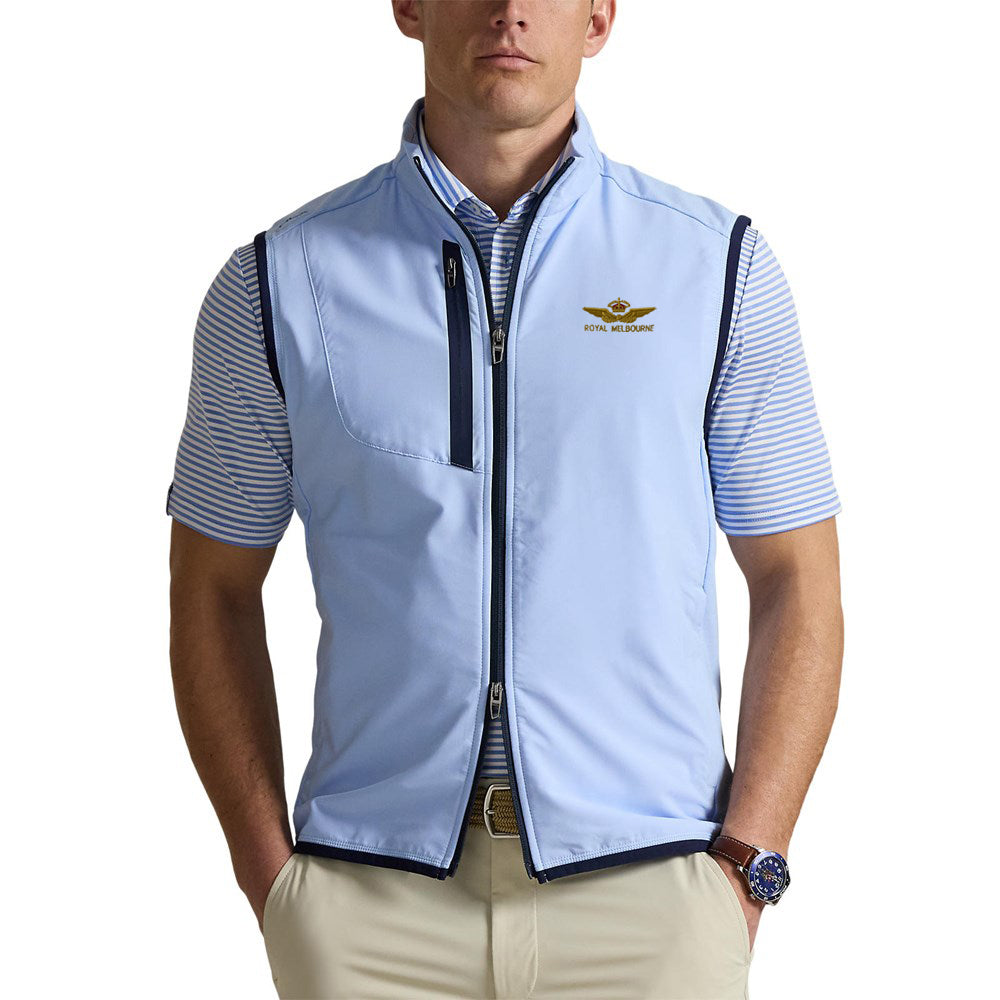 RLX Ralph Lauren Paneled Stretch Terry Vest With Royal Melbourne Logo - Office Blue