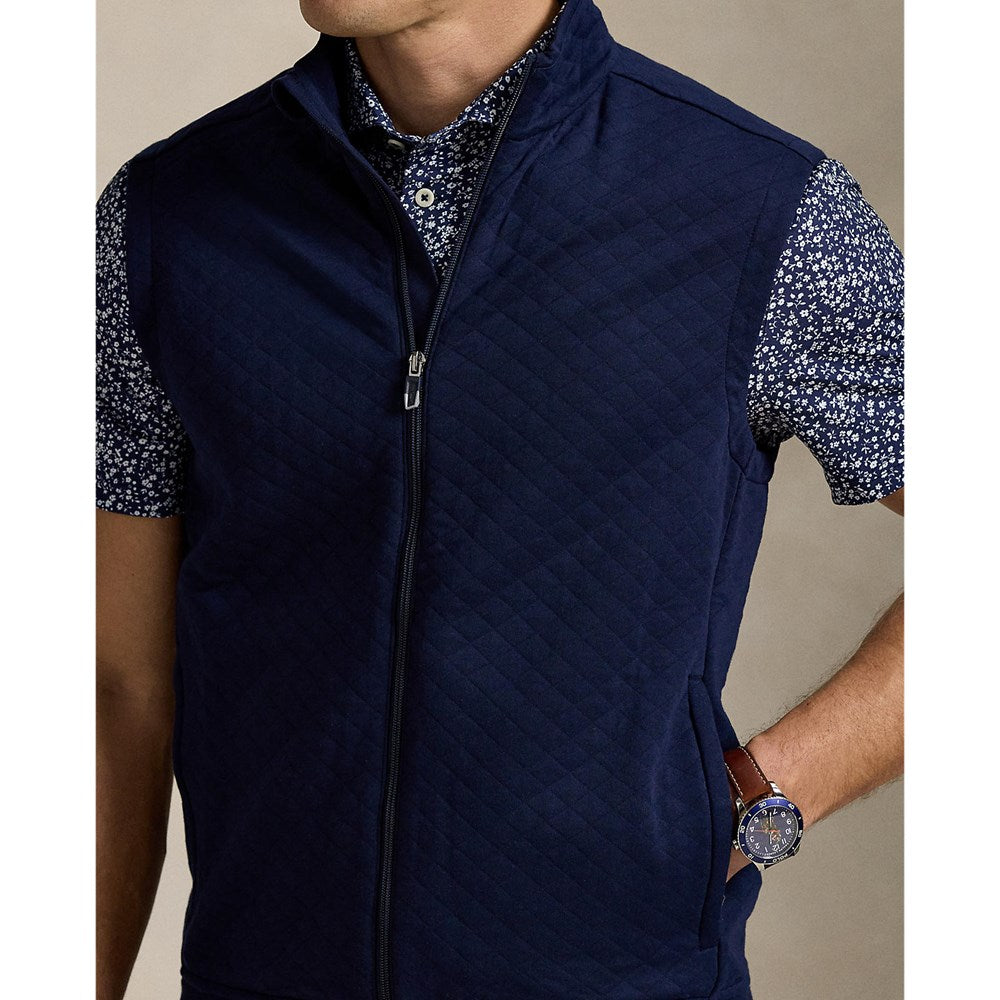 RLX Ralph Lauren Classic Fit Quilted Double-Knit Golf Vest With Royal Melbourne Logo - Refined Navy