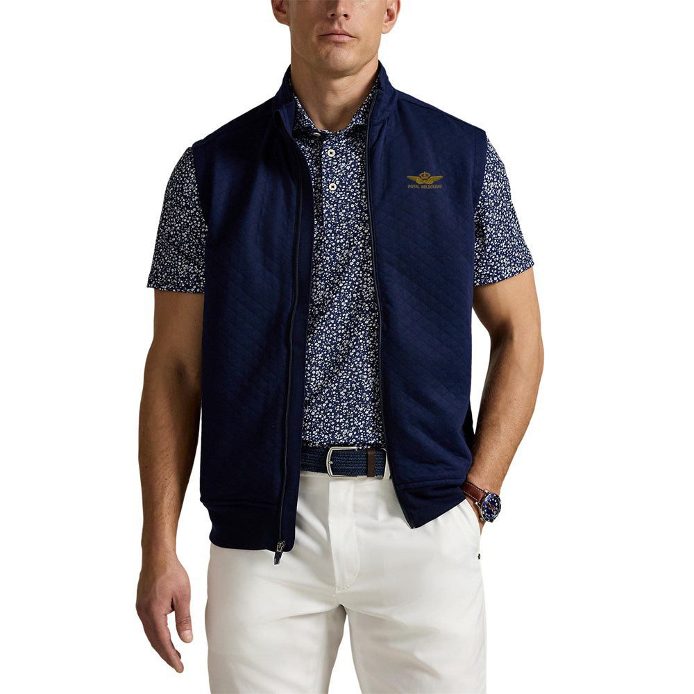 RLX Ralph Lauren Classic Fit Quilted Double-Knit Golf Vest With Royal Melbourne Logo - Refined Navy