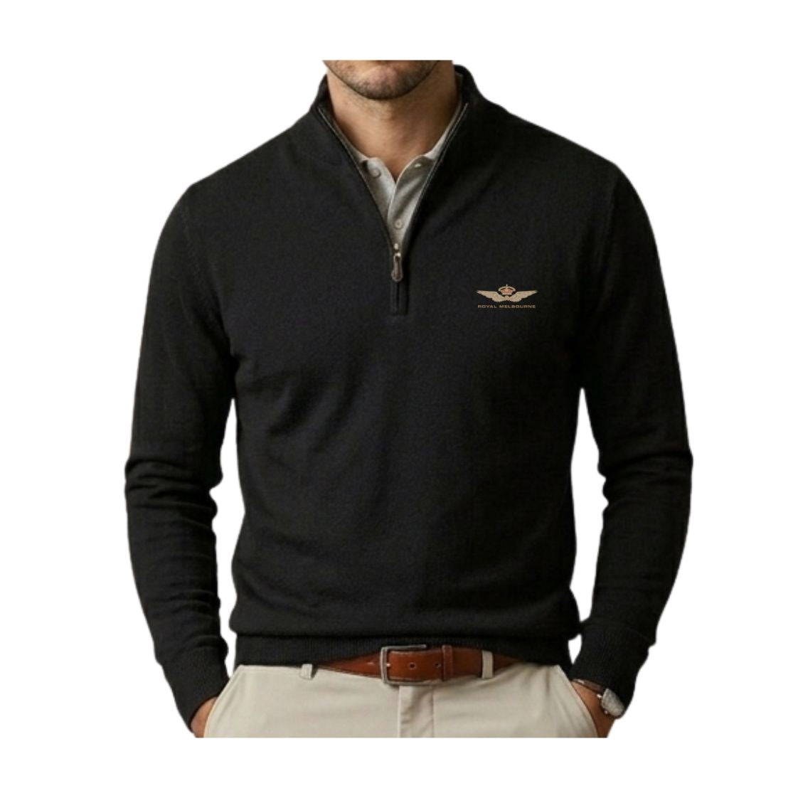 Royal Melbourne Donald Ross 1/4 Zip Long Sleeve - Black