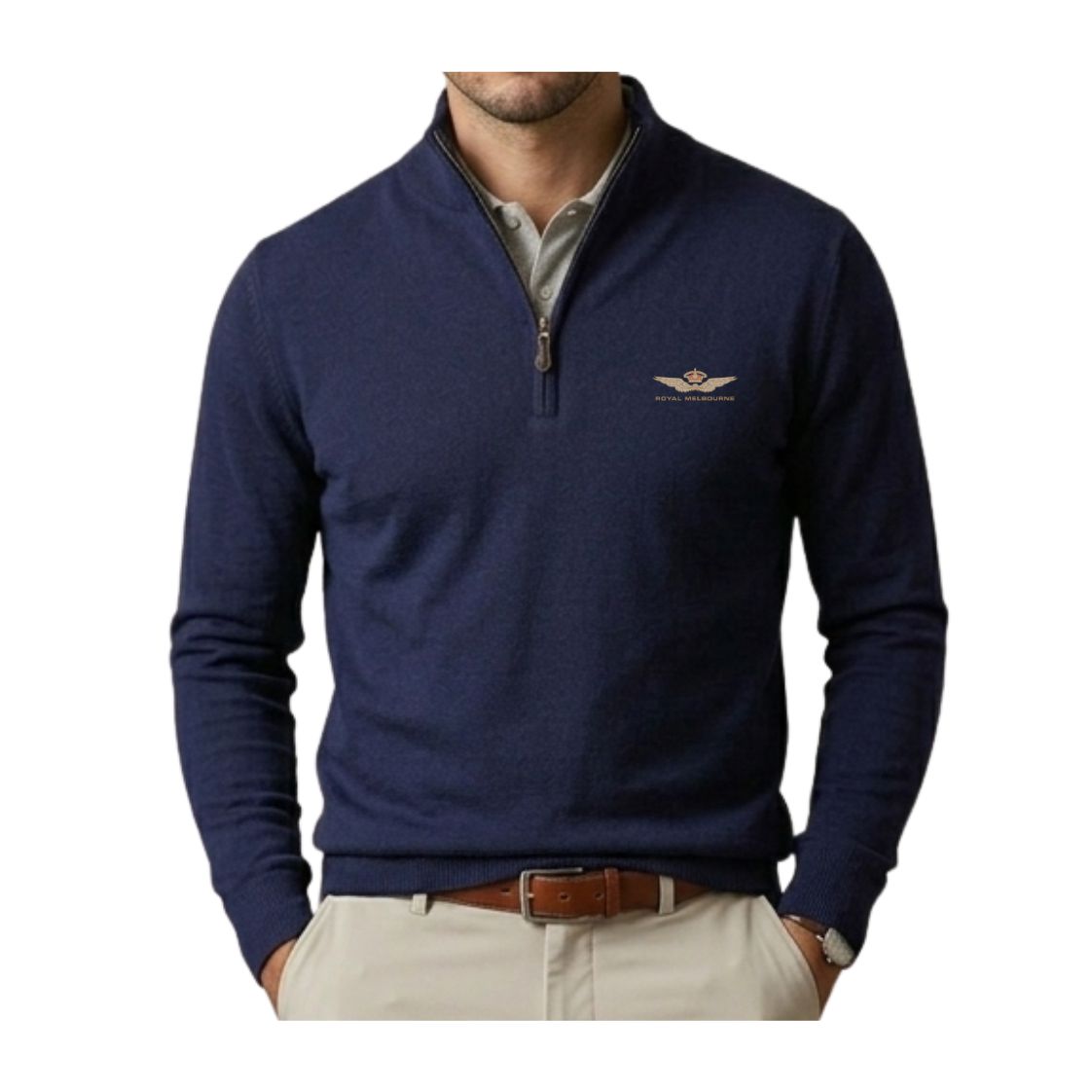 Royal Melbourne Donald Ross 1/4 Zip Long Sleeve - Navy