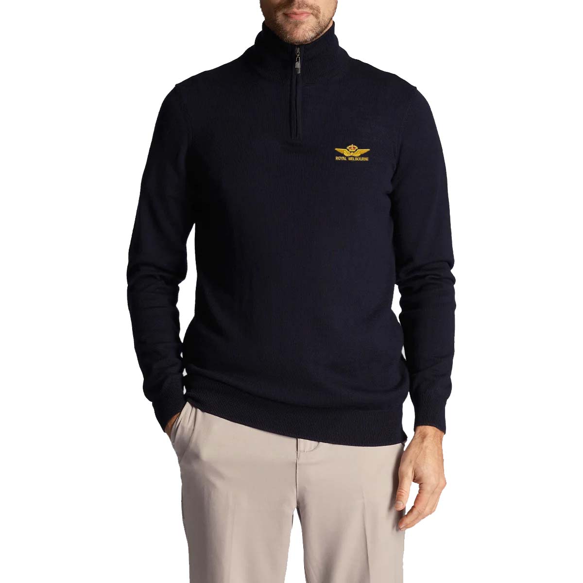 Lyle & Scott Royal Melbourne Embroidered 1/4 Zip Merino Mix - Navy