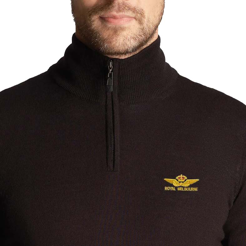 Lyle & Scott Royal Melbourne Embroidered 1/4 Zip Merino Blend - Jet Black