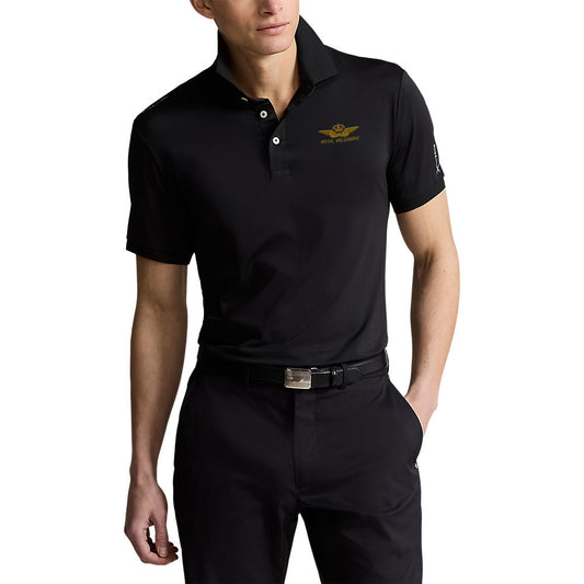 RLX Ralph Lauren Solid Airflow Performance Golf Shirt With Royal Melbourne Logo - Black