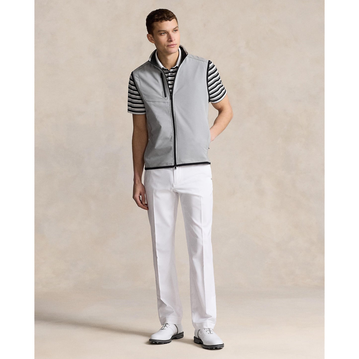 RLX Ralph Lauren Panelled Stretch Terry Vest With Royal Melbourne Logo - Andover Heather