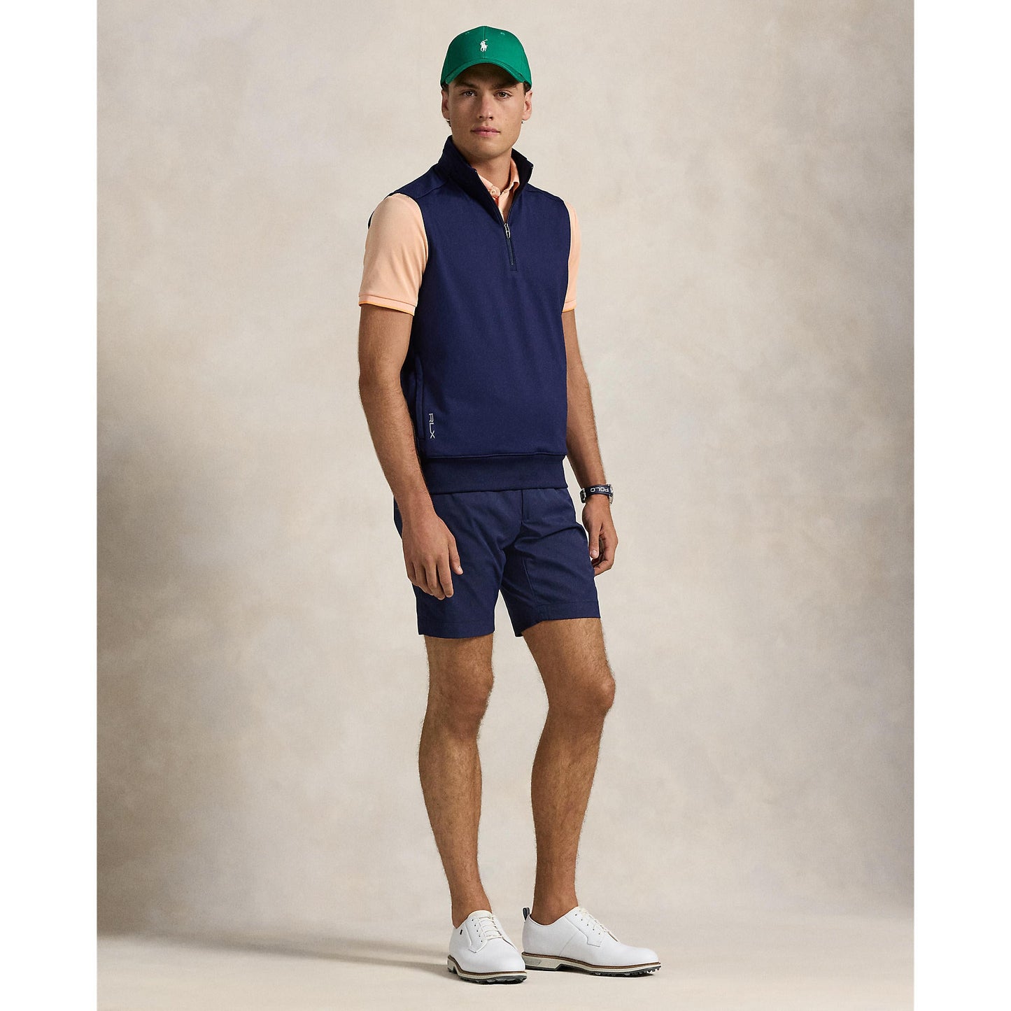 RLX Ralph Lauren Stretch Jersey Quarter Zip Golf Vest With Royal Melbourne Logo - Refined Navy