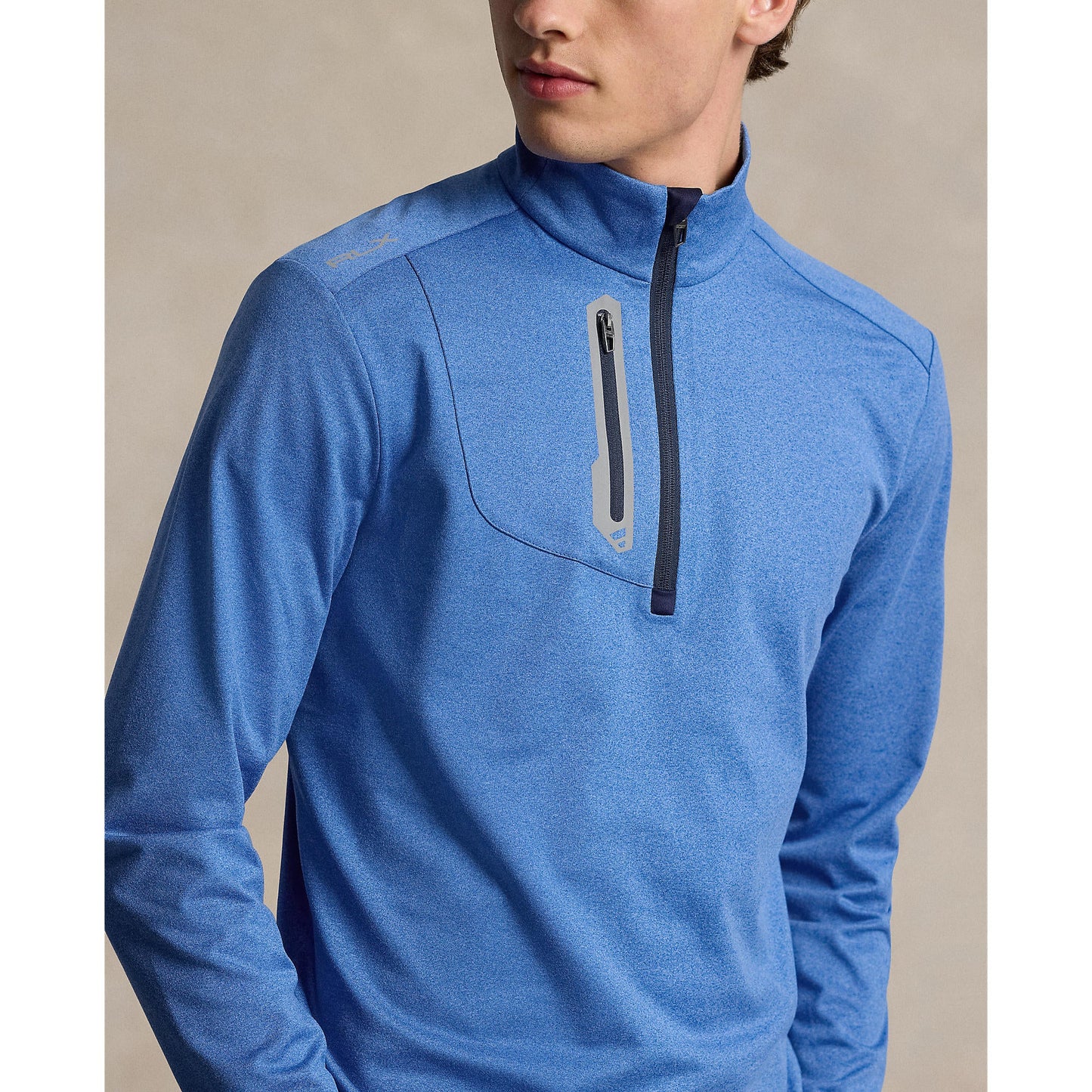 RLX Ralph Lauren Driver Stretch Jersey Golf Pullover With Royal Melbourne Logo -  Dockside Blue Heather