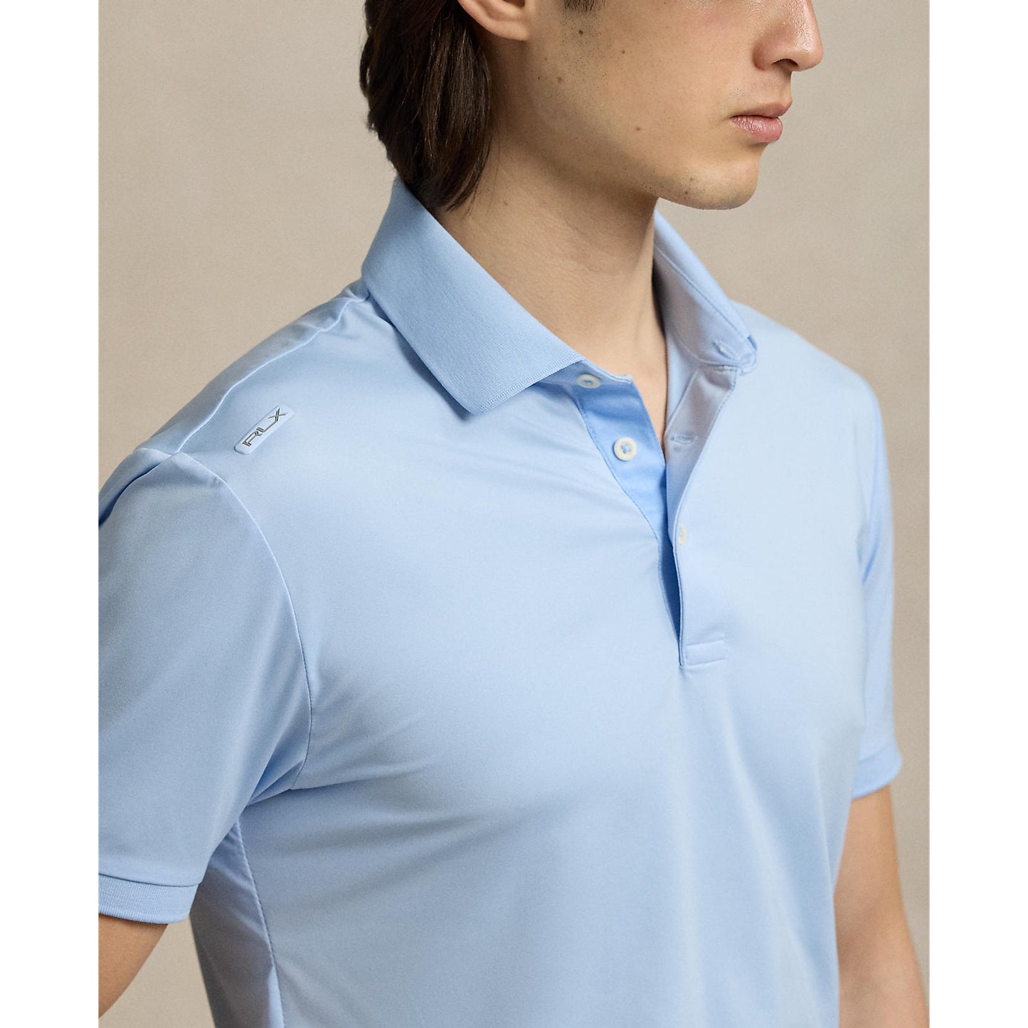 RLX Ralph Lauren Lightweight Airflow Jersey Golf Polo Shirt With Royal Melbourne Logo- Office Blue