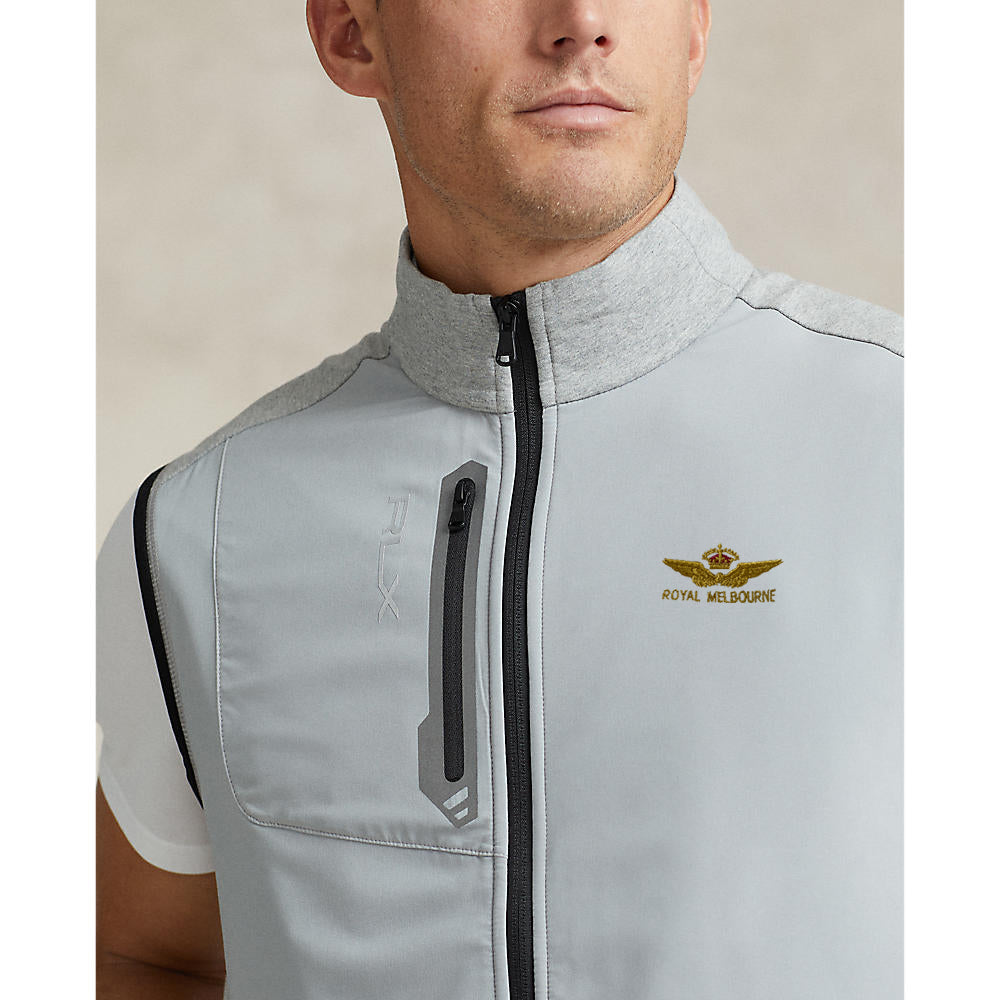 RLX Ralph Lauren Tech Terry Golf Vest with Royal Melbourne Logo - Steel Heather/Polo Black