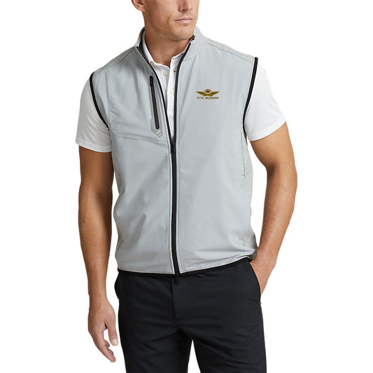 RLX Ralph Lauren Tech Terry Golf Vest with Royal Melbourne Logo - Steel Heather/Polo Black