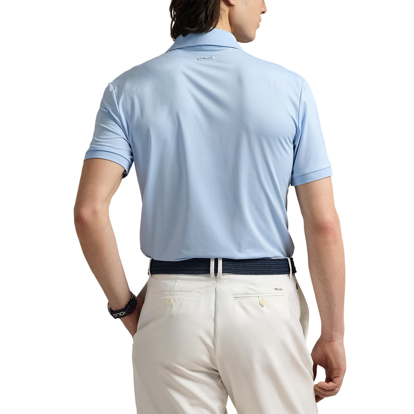 RLX Ralph Lauren Lightweight Airflow Jersey Golf Polo Shirt With Royal Melbourne Logo- Office Blue