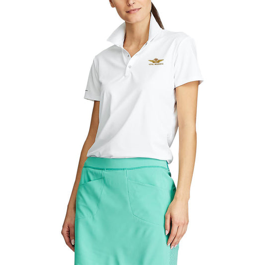 RLX Ralph Lauren Women's Tour Performance Golf Shirt With Royal Melbourne Logo - Pure White